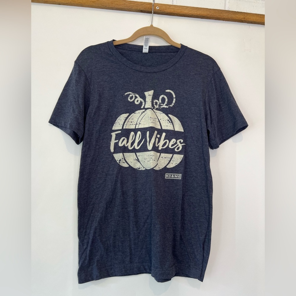 Fall Vibes Pumpkin Bella Canvas Heather Blue T-Shirt Medium Autumn T-Shirt